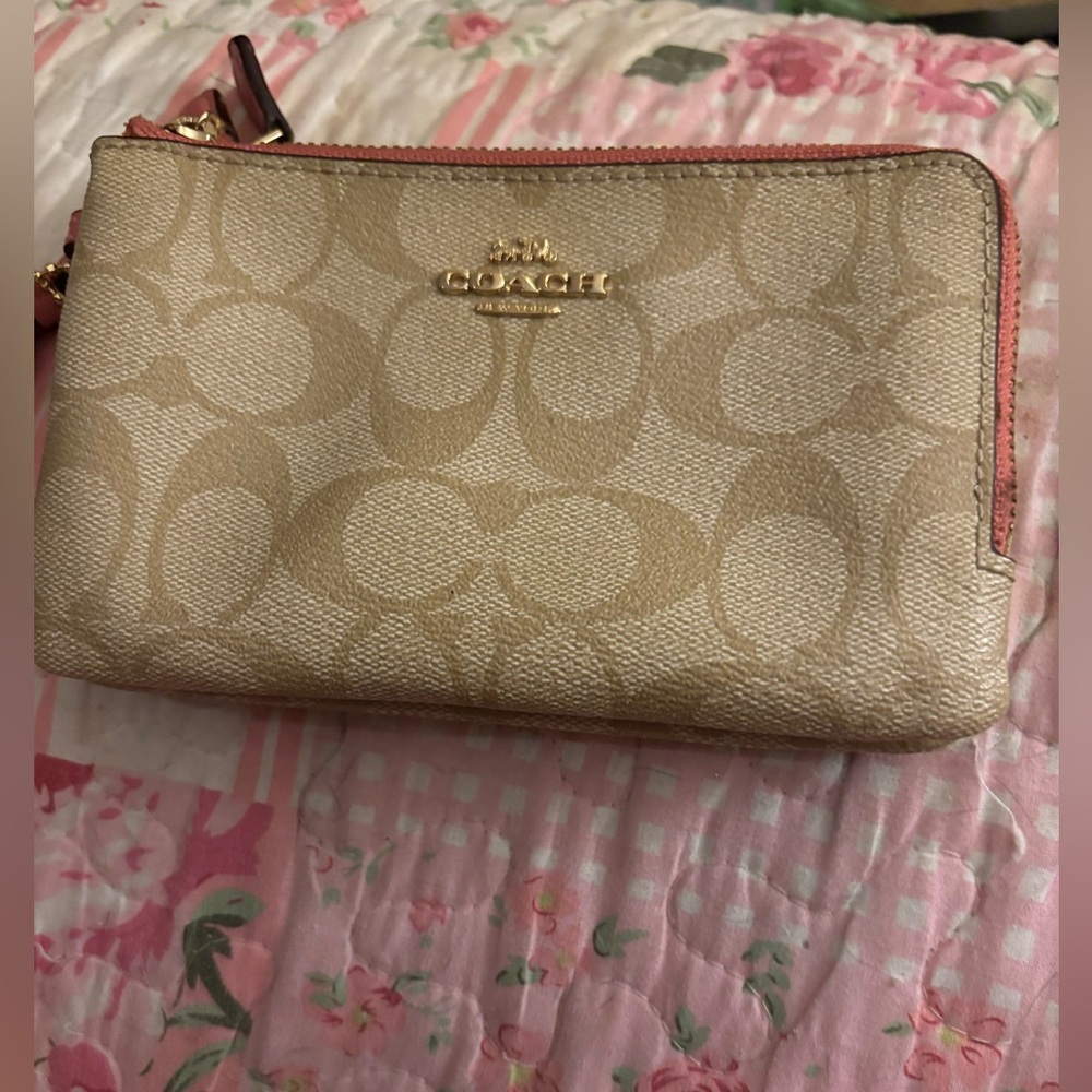 Coach authentic Tan/blush double Wristlet.